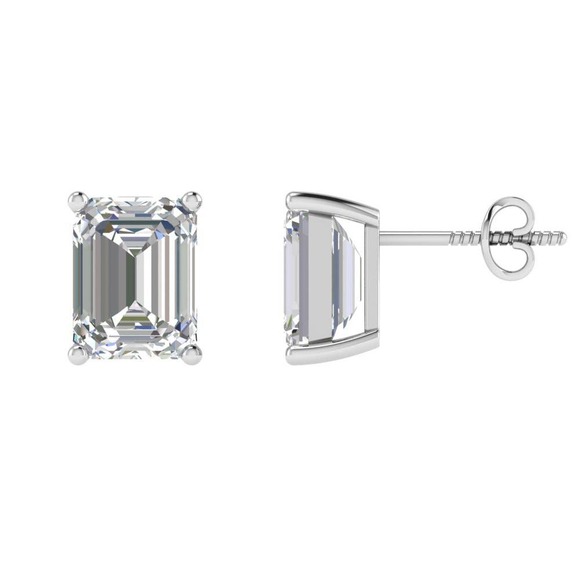 2 Carat DEW Emerald Cut Moissanite Stud Earrings in Sterling Silver (Certified) - Picture 7 of 8